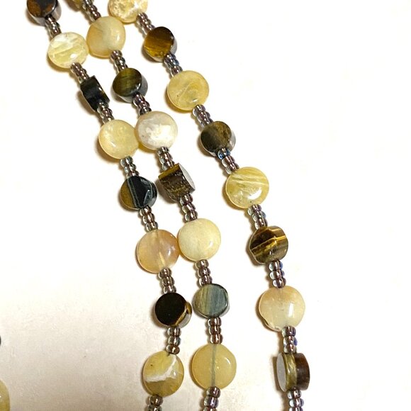 Tiger's Eye & Yellow Opal 3 Layer Statement Necklace w/ Natural Gemstones - Picture 6 of 12